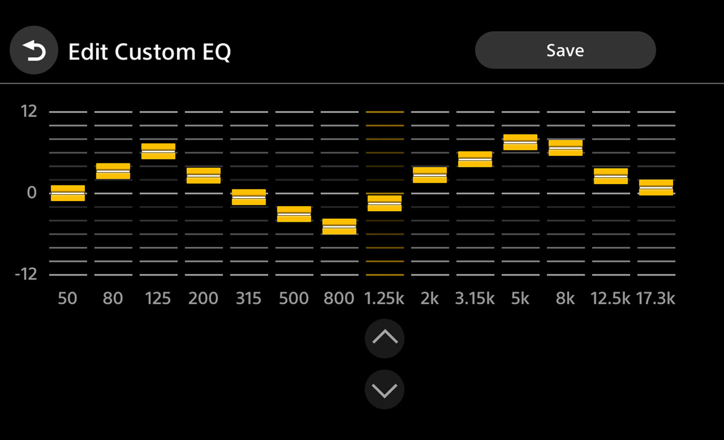 Muster-Benutzeroberfläche zeigt 14-Band-Equalizer-Funktion und die verfügbaren Optionen